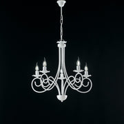 Lampadario a sospensione in ferro Bianco shabby cinque luci 57x h60 cm