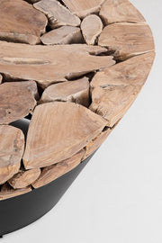 Tavolino in legno e acciaio stile industriale cm Ø90x45h
