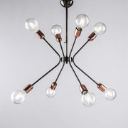 Lampadario moderno ferro Nero rifiniture Rame otto luci 65x h67 cm urban