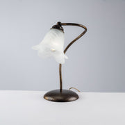 Lumetto in ferro Marrone Oro una luce paralume in vetro Bianco 25x h31 cm