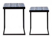 Set 2 tavolini NEAPOLIS in acciaio con piano in mdf decorato con stampa 62.5h 56h cm