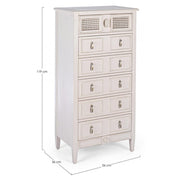 Cassettiera stretta da camera in legno sei cassetti Bianca EUNICE 56x36x h119 cm