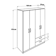 Armadio con 4 ante e 2 cassetti in rovere 120 x 41 x 170 cm
