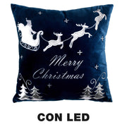 Cuscino led tessuto con renne blu cm40x40x12