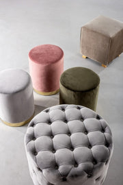 Pouf in velluto Rosa Antico LUCILLA diametro 35x h40 cm