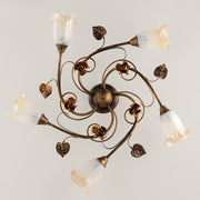 Plafoniera in ferro Marrone Oro foglie cinque luci 70x h15 cm
