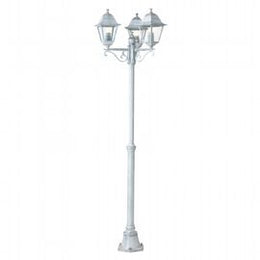 Palo telescopico in alluminio pressofuso con diffusori in vetro trasparente - Altezza max lampade 170mm - Triangolo di fissaggio a terra biancoargento