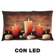 Cuscino tessuto candele led marrone cm30x50