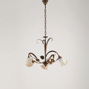 Lampadario a sospensione in ferro Marrone Oro foglie tre luci 54x h43 cm