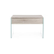Scrivania di design in legno naturale Armos 1 cassetto e gambe in vetro 110x55x 76h cm