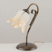Lumetto in ferro Marrone Oro una luce paralume in vetro Bianco Ambra 23x h30 cm