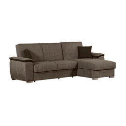 Divano con penisola reversibile in legno e tessuto Tortora GINEPRO 279x123x h60 cm