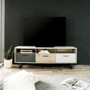 Base Porta TV con 3 ante a ribalta colore rovere e grigio 160x35xh.53 cm