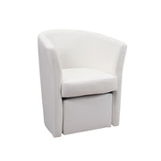 Poltrona imbottita rivestita in ecopelle bianca e pouff estraibile 64x63xh.76