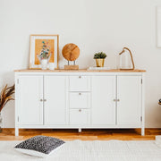 (2c) Mobile credenza 4 ante 3 cassetti bianco con top rovere 180x40xh.90 cm (BERGEN51BI) EFFEZ