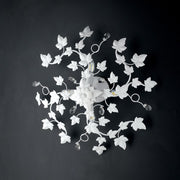 Plafoniera shabby in ferro quattro luci Bianco con strass cm 60 edera