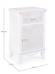 Comodino in MDF un anta un cassetto Bianco CHARLENE 40x32x h69,5 cm