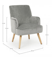 Poltrona vintage da soggiorno in velluto Grigio ADELINE 60x67x h79 cm