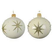 Pallina di Natale colorazione bianco panna assortita con stella in rilievo Ø 8 cm