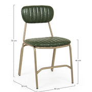 Sedia moderna Addy in acciaio rivestita in colore verde scuro retro