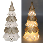 Albero ceramica bianco oro con led cmø14h29