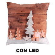 Cuscino tessuto decorazioni led marronecm40x40