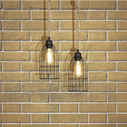 Lampada a sospensione Halat ASZ0549 in metallo nero e corda EFFEZ