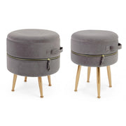 Set 2 Sgabello contenitore effetto velluto Pavlina Grigio Scuro