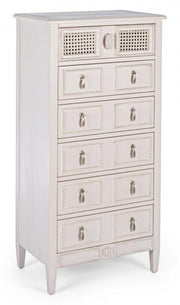 Cassettiera stretta da camera in legno sei cassetti Bianca EUNICE 56x36x h119 cm