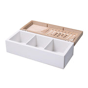 Scatola portathe legno 3 scomparti bianco rettangolare cm24x10h7