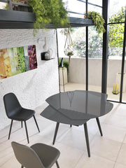 Tavolo allungabile in vetro temperato con top grigio 120/180x90h cm