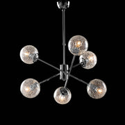 Lampadario sospensione in ferro cromo lucido con 6 luci con sfere in vetro