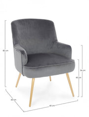 Poltrona Clelia grigio effetto velluto oro