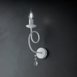 Applique in ferro Bianco una luce decorazione shabby e strass 17x h32 cm