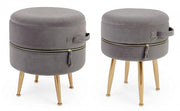 Set 2 Sgabello contenitore effetto velluto Pavlina Grigio Scuro