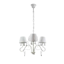 Lampadario moderno a 3 luci bianco con paralumi in tessuto cm 55