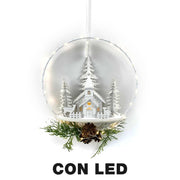 Ghirlanda metallo led con chiesa biancocm25x7x47,5