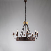 Lampadario in ferro Nero Ruggine rifinitura Oro impero otto luci 76x h57 cm