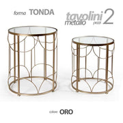 Set due tavolini salotto tondi oro piano vetro