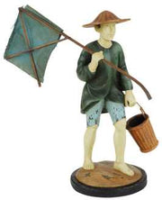 Statua pescatore cinese legno cy-0535 øcm. 12 x 24 h 28
