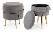 Set 2 Sgabello contenitore effetto velluto Pavlina Grigio Scuro