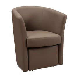 Poltrona imbottita rivestita in ecopelle tortora e pouff estraibile 64x63xh.76