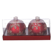 Confezione 2 pezzi candela paraffina sfera con fiocchi di neve rosso cm ø7,5h7,5