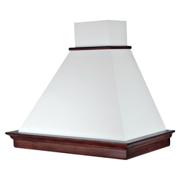 Cappa aspirante MARY in acciaio inox bianca e cornice in legno colore tabacco cm 60