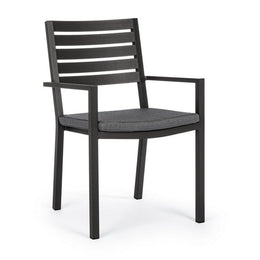 4x Sedia antracite con bracciolo e cuscino in alluminio stile industrial