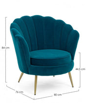 Poltrona vintage retro in velluto blu pavone cm 80 x 76 x84 h