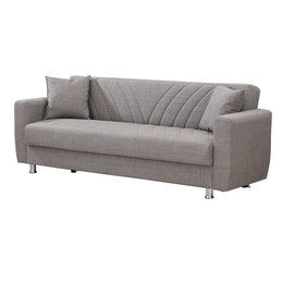 Divano letto 3 posti in tessuto beige con contenitore 214x80xH.83 cm