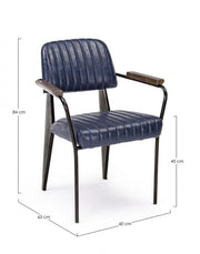 Sedia Nelly stile vintage in ecopelle con braccioli  blu 84 h cm