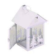 Lanterna metallo renna bianco rettangolare cm16x15h26
