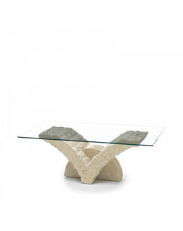 Tavolino trasparente-beige 70 cm x 120 cm H. 40 cm